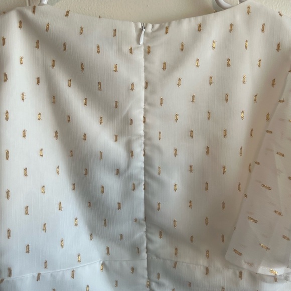 SHEIN White w Gold Flecks Midi Sundress with Flutter Sleeves Size Small - Picture 9 of 11